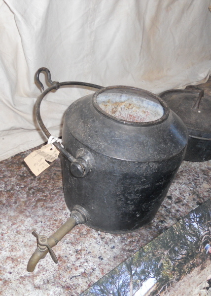 vintage old Cast Iron Kettle Pot - 3 gallon boiler kettle & tap T. HOLCROFT